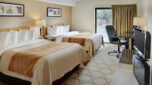 Premium bedding, pillow top beds, desk, blackout curtains