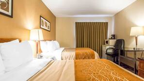 Premium bedding, pillow top beds, desk, blackout curtains
