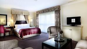 Premium bedding, desk, blackout curtains, iron/ironing board