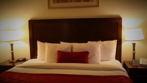 Premium bedding, desk, blackout drapes, iron/ironing board