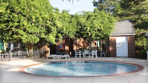 Indoor pool, outdoor pool, pool umbrellas, sun loungers