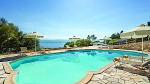 Indoor pool, outdoor pool, sun loungers