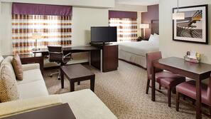 Premium bedding, desk, blackout drapes, iron/ironing board