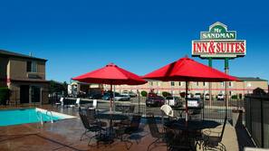 Seasonal outdoor pool, open 10 AM to 10 PM, pool umbrellas, sun loungers