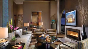 40-inch flat-screen TV with cable channels, TV, iPod dock