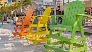 On the beach, beach cabanas, sun-loungers, beach umbrellas