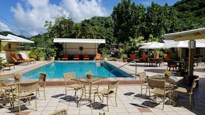 Outdoor pool, pool umbrellas