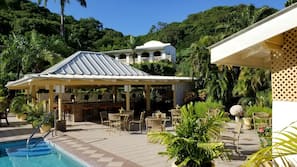Outdoor pool, pool umbrellas