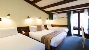 Premium bedding, desk, iron/ironing board, free cots/infant beds