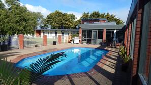 Outdoor pool, pool umbrellas