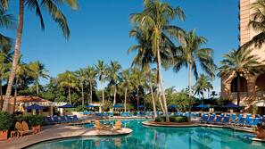 2 outdoor pools, pool umbrellas, sun loungers