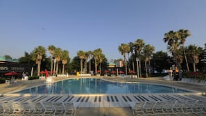 2 outdoor pools, pool umbrellas, pool loungers