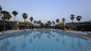 2 outdoor pools, pool umbrellas, pool loungers
