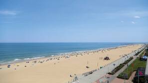 On the beach, sun loungers