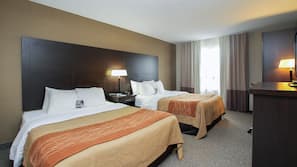 Premium bedding, desk, blackout drapes, iron/ironing board