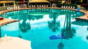 Outdoor pool, open 8 AM to 10 PM, pool umbrellas, sun loungers