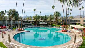 Outdoor pool, open 8 AM to 10 PM, pool umbrellas, sun loungers