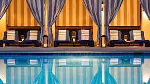 Seasonal outdoor pool, free pool cabanas, pool umbrellas
