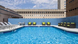 Seasonal outdoor pool, sun loungers