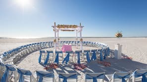 On the beach, beach cabanas, sun-loungers, beach umbrellas