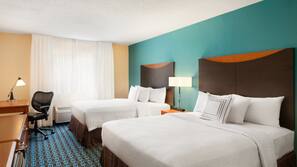 Premium bedding, desk, iron/ironing board, free cribs/infant beds