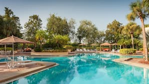Indoor pool, outdoor pool, open 6:00 AM to 11:00 PM, pool umbrellas