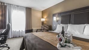 Premium bedding, blackout drapes, iron/ironing board