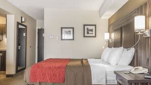 Premium bedding, blackout drapes, iron/ironing board