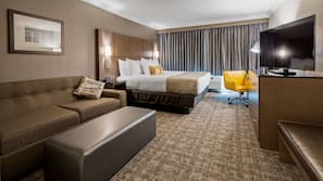 Premium bedding, pillowtop beds, desk, laptop workspace