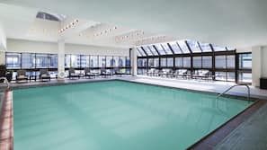 Indoor pool, open 5:00 AM to 11:00 PM, pool loungers
