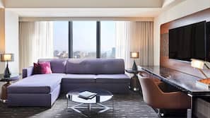 Down comforters, pillowtop beds, in-room safe, desk