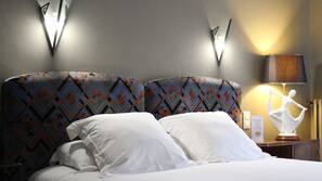 Premium bedding, desk, blackout curtains, soundproofing