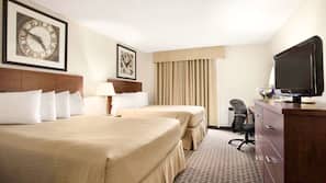 Pillowtop beds, desk, blackout drapes, iron/ironing board