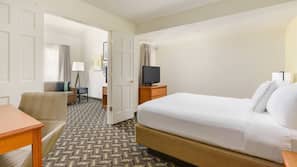 Premium bedding, desk, blackout drapes, iron/ironing board