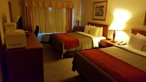 Premium bedding, desk, blackout drapes, soundproofing