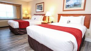 Premium bedding, desk, blackout drapes, soundproofing