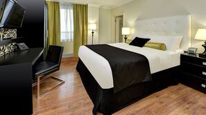 Pillowtop beds, desk, blackout drapes, iron/ironing board