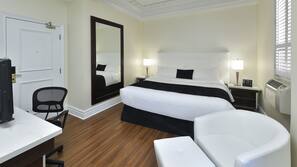 Pillowtop beds, desk, blackout drapes, iron/ironing board