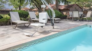 Outdoor pool, open 10 AM to 10 PM, pool umbrellas, sun loungers