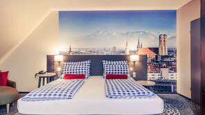 Hypo-allergenic bedding, free minibar, in-room safe, desk