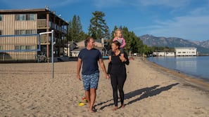 Private beach, beach towels, beach volleyball