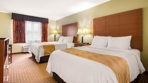 Iron/ironing board, free WiFi, linens, alarm clocks