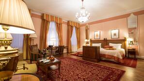 Hypo-allergenic bedding, free minibar, in-room safe, desk