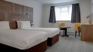In-room safe, desk, laptop workspace, blackout curtains