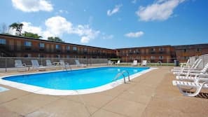 Seasonal outdoor pool, open 8 AM to 11 PM, pool umbrellas, sun loungers