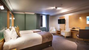 In-room safe, desk, laptop workspace, blackout curtains