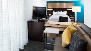 Premium bedding, desk, blackout drapes, iron/ironing board