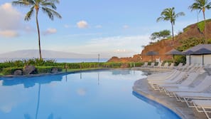 Outdoor pool, open 8:00 AM to 8:00 PM, pool umbrellas, sun loungers