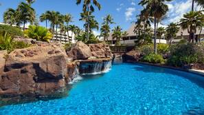 Outdoor pool, open 8:00 AM to 8:00 PM, pool umbrellas, sun loungers