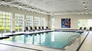 Indoor pool, seasonal outdoor pool, pool loungers